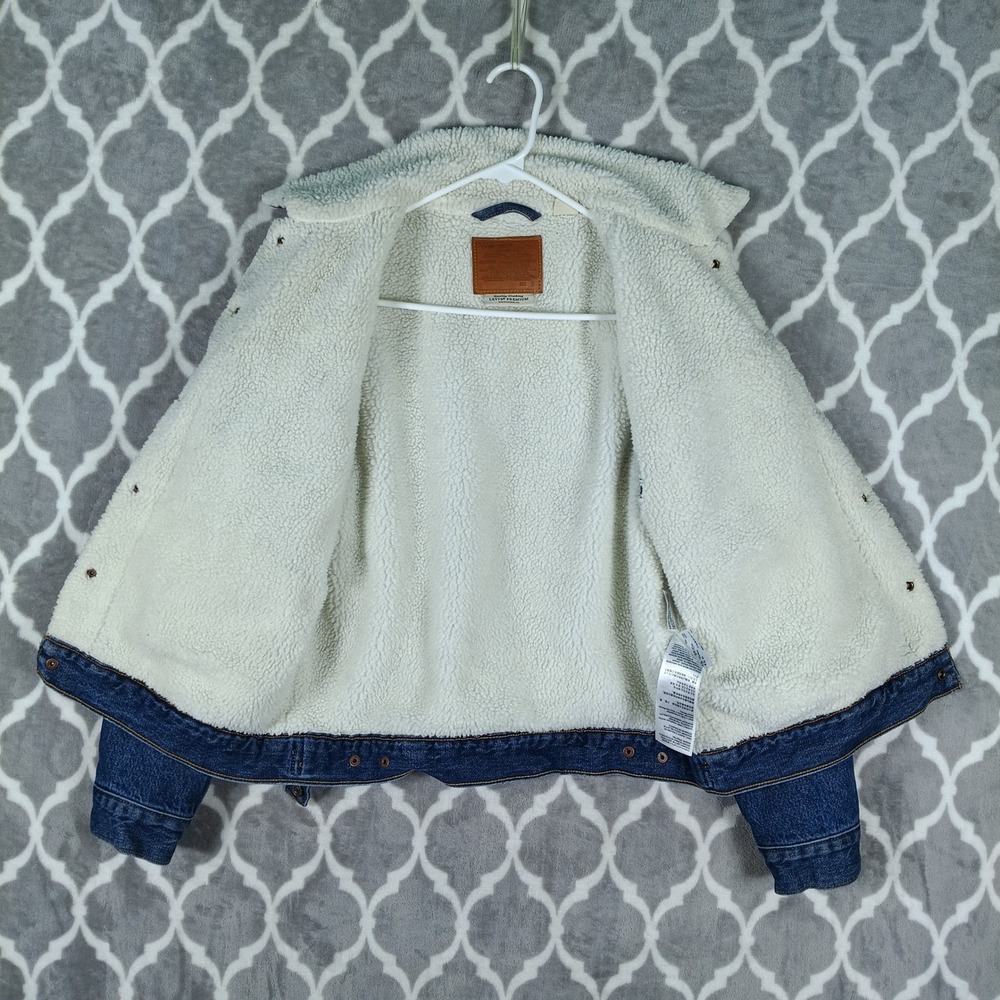 Levis Trucker Jacket Men Small Blue Denim Sherpa Lined Snap Up Western Type 3 - Picture 3 of 11